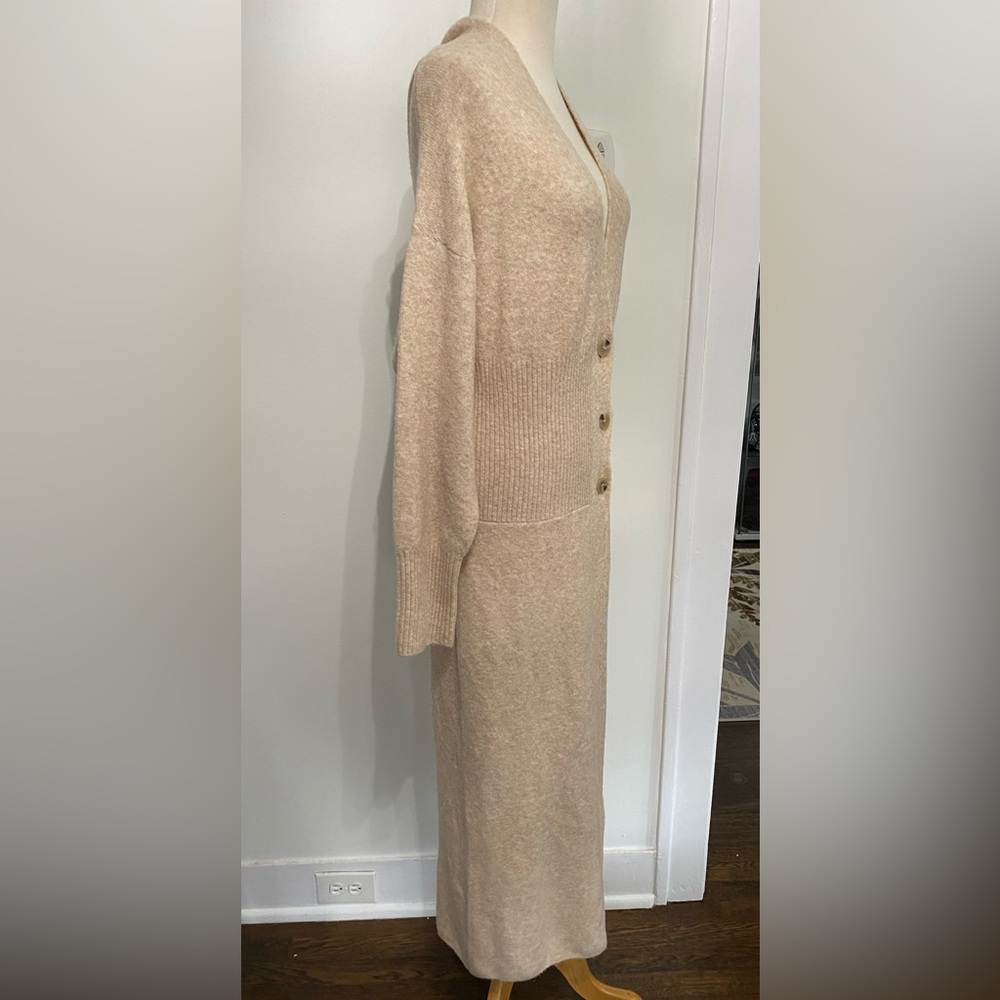 ZARA Beige Wool Blend Long Cardigan Sweater - Size M - Picture 4 of 9